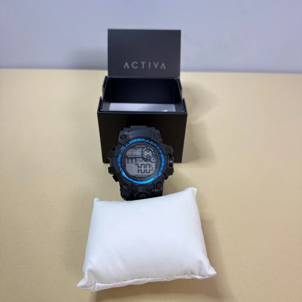 Activa Digital Watch Mens OS Black Blue ACW430-003 Sport Tactical NWT